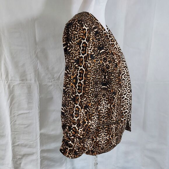 Ashley Stewart Ruched Sleeve Open Blazer Size 14 Leopard Stretch Jacket NWT - Picture 6 of 15
